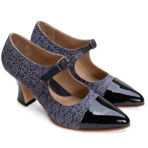 Fluevog -Shiloh Elegant Mary Jane Heels- Blue Baroque- Size 7.5
